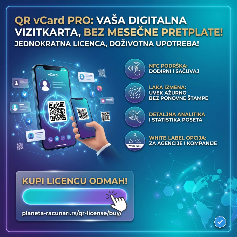 QR vCard Pro: digitalna vizitka sa QR kodom i praćenjem skeniranja