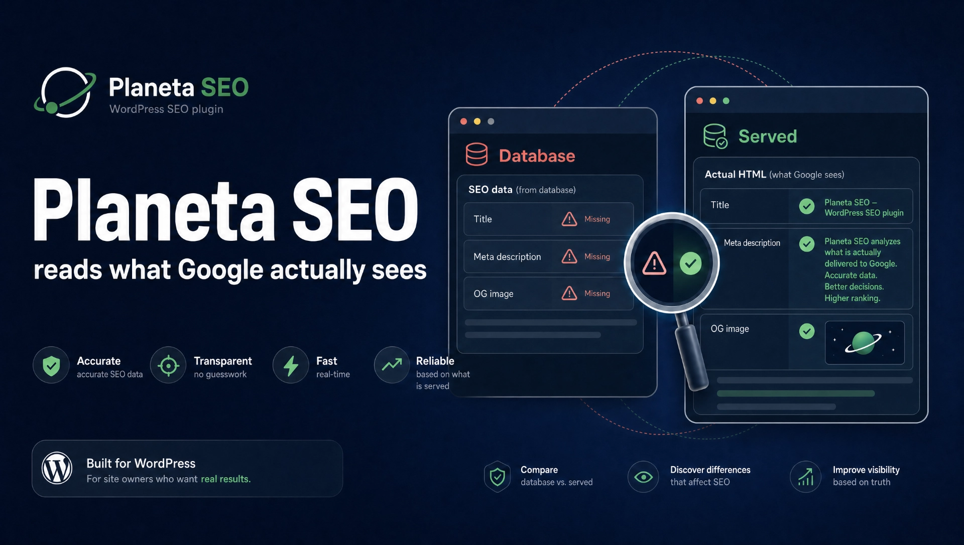 Planeta SEO, the plugin that reads what actually reached the visitor